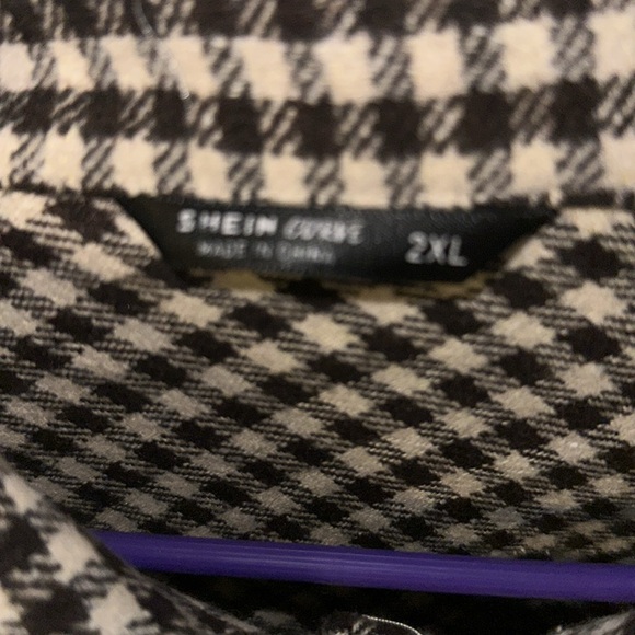 SHEIN cream and brown checkered button down thick long sleeve with pockets 2x - Picture 3 of 5